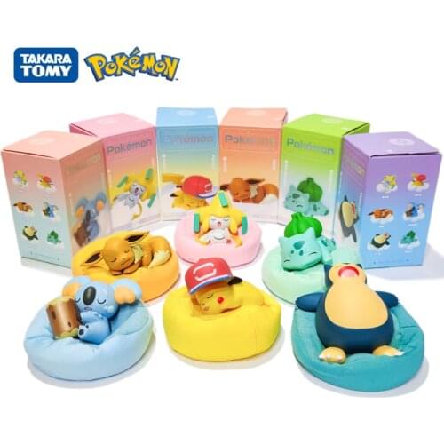 Genuine Pokemon Starry Dream Series Pikachu Jirachi Eevee Komala Snorlax Bulbasaur Anime Figures With Plush Base Model Dolls Toy