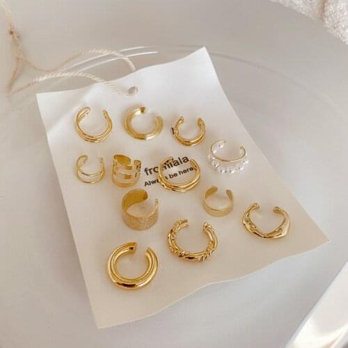 French Delicate Chic Single Multiple Layers Irregular Twisted Hollow Wave Gold Silver Clip On Earrings Jewelry Ladies Ear Cuffs