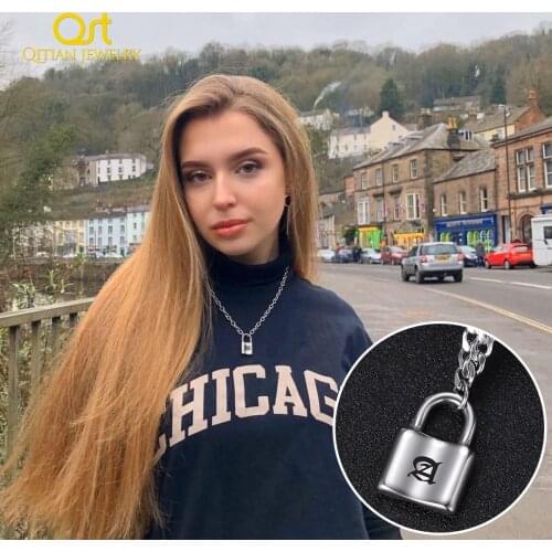 Hip Hop Necklace Lock Women/Men Punk Rock Padlock Pendant Necklace Emo Grunge Goth Jewelry/Simple Chain Link Lock Custom Collier