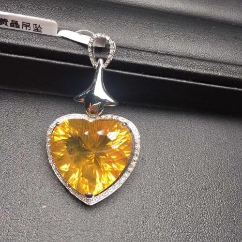 Fine Jewelry Collection Brazil Origin Real 18K Rose Gold 100% Natural Yellow Citrine Gemstone Pendant Necklace