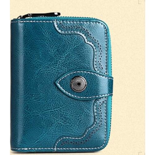 066F Womens Retro Leather Wallet RFID Blocking Wallets Female Short Credit Card Holder Coin Purse for Girls Ladies