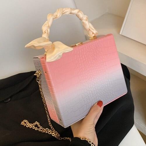 Gradient Color Box Style Purses and Handbags for Women Silk Scarf Handle Designer Bag Fashion Chain Bag Party Clutch Bag 2021