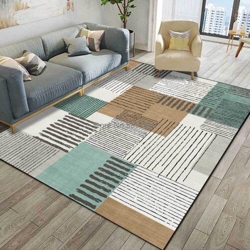 200*300cm Japanese Casual Geometric Brown Yellow Green Block Stitching Black Line Living Room Bedroom Bedside Mat Customization