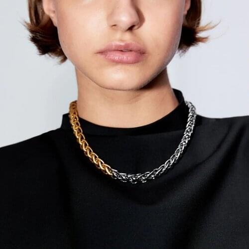 Exaggerated Asymmetric Stitching Gold Color Chain Necklace Hip Hop Thick Chain Necklace For Women Fashion Jewelry Gift Wholesale