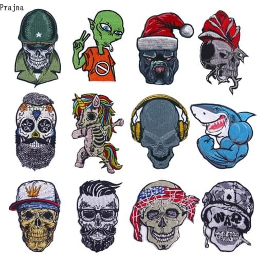 Prajna Punk Skull Patches For Clothing Sticker On Clothers Biker Patch Punk Unicorn Patches Embroidered Patches For Clothes DIY