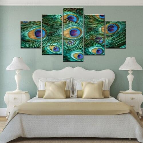 Blue Peacock Feather Picture Wall Art Canvas Painting 5 pieces Nordic Posters And Print Wall Pictures For Living Room Home Decor