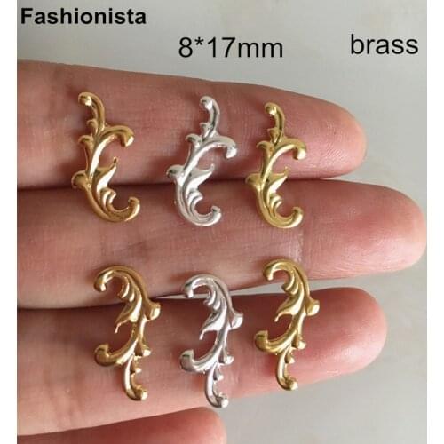 100 pcs - Small Scroll Filigree Ornament 8*17mm,Raw Brass/Gold/Silver-color,8*17mm Decorative Flower Sheet For Jewelry Craft