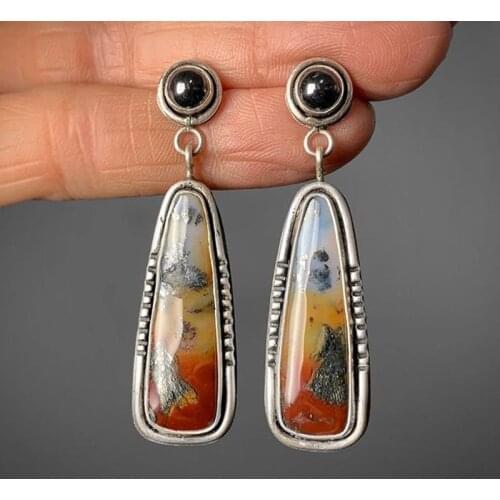 Newest Boho Long Teardrop Colorful Resin Stone Earrings Delicate Jewelry Black Beads Small Drop Dangle Earrings 2021