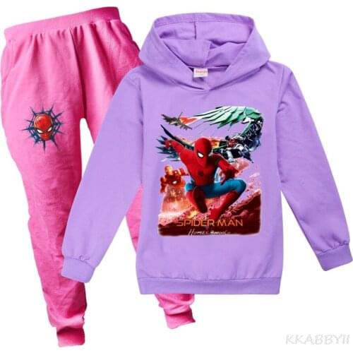 Spring New Fashion Spiderman Sportsuit Kids Print Hoodie Pants 2-piece Baby Boy Sportsuit Toddler Girl Sportsuit