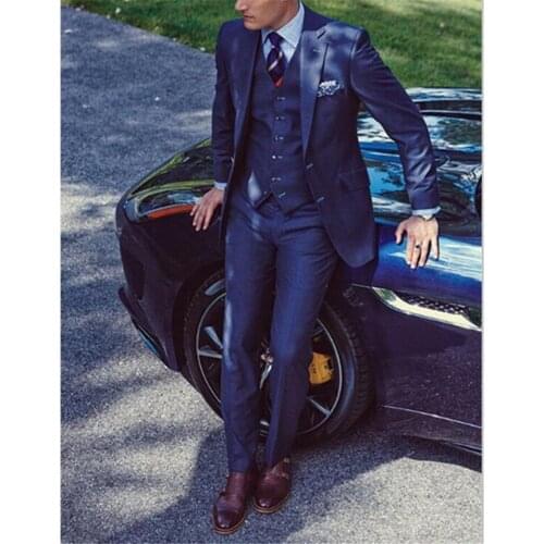 New Classic Mens Suit Smolking Noivo Terno Slim Fit Easculino Evening Suits For Men Blue Groom Tuxedos Double-Breasted Peaked L