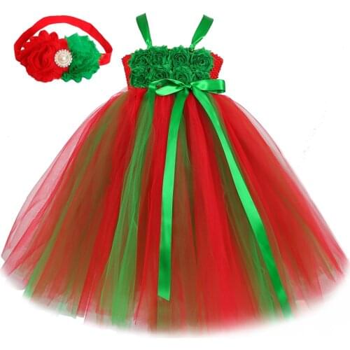 Princess Christmas Long Dresses for Girls Xmas Costume for Kids Girl Halloween Dress Up Clothes Children Santa Outfit Red Green