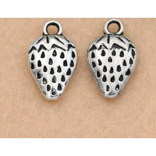 KJjewel Antique Silver Plated Strawberry Charm Pendant Jewelry DIY Making Bracelet Accessories 16x11mm 10pcs/lot
