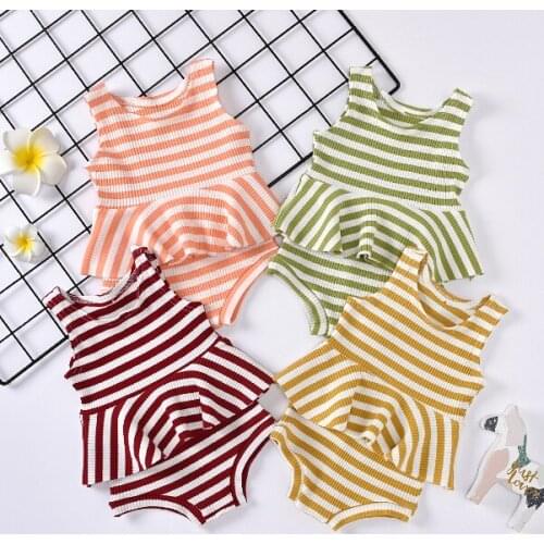PUDCOCO Adorable Newborn Baby Girl Clothing Knitted Ribbed Dress Stripe Sleeveless Shirt Tops + Shorts Pants 2Pcs Outfits 3-24M