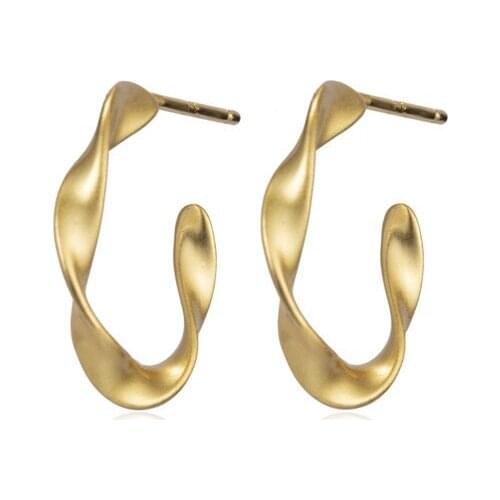 Pure 925 Sterling Silver Mobius Strip C Shape Earring Cross Wave Dangle Earring Electroplating 14K Gold Blasting for Women