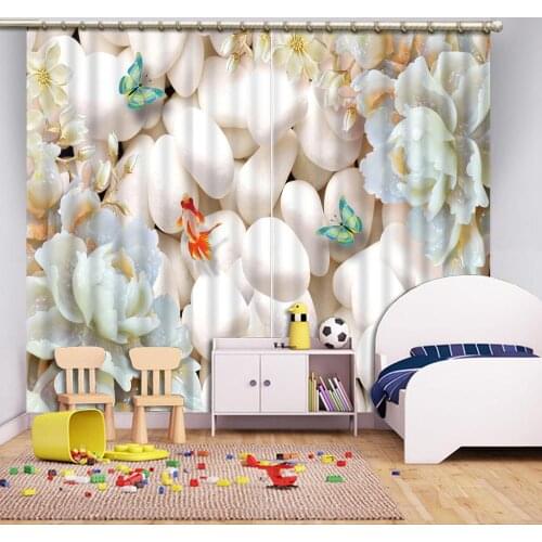 Custom Jade carving flower pebbles 3D curtains home window photo window curtain 3d high shading blackout curtain