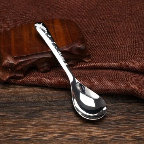 S999 Sterling Silver Tableware Soup Spoon for Baby Print Kitchenware