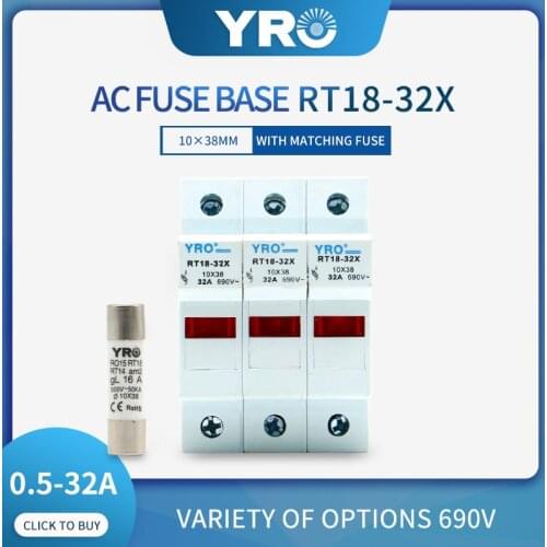 AC 1Sets 3P LED iron Fuse Base 690V With 10x38MM Fast Blow Ceramic Fuse Core 0.5A 1A 2A 3A 4A 5A 6A 8A 10A 16A 20A 25A 32A RO15