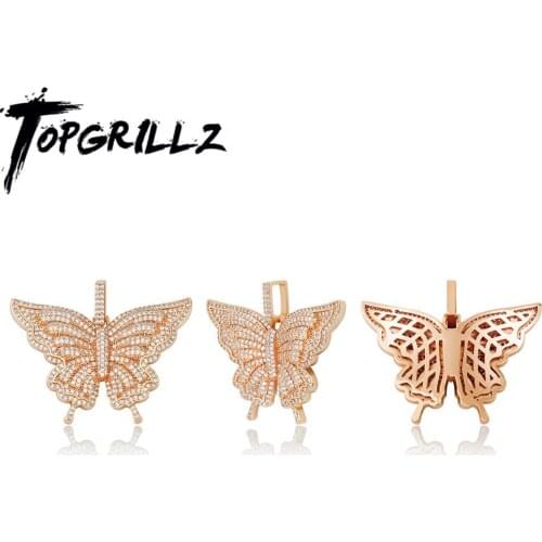TOPGRILLZ Butterfly Pendant High Quality Iced Out Micro Pave Cubic Zirconia Pendant Gold Color AAA+ Cubic Zircon Womens Jewelry
