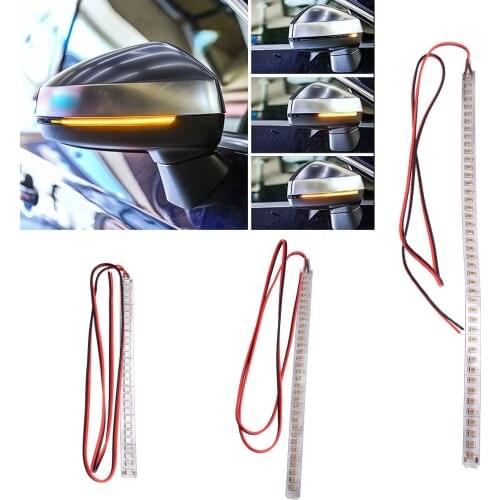Universal 2 pcs Dynamic Amber LED Car Side Rearview Mirror Turn Signal Indicator Light Lamp Strip 5W 12V DC
