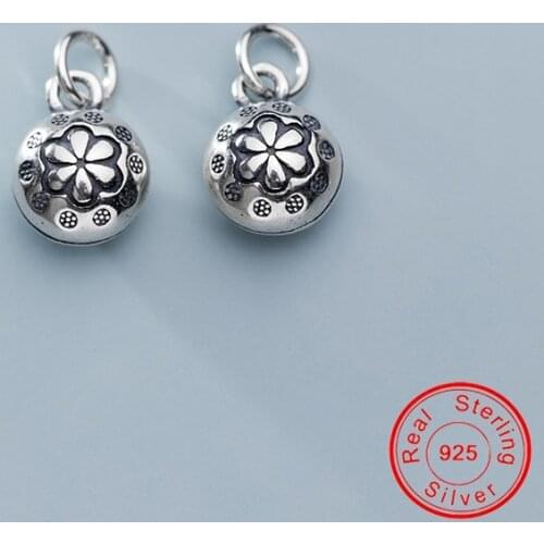 UQBing Vintage Thai Silver Round Seed Print Bell Pendant Charms Necklace Pendant Findings DIY Jewelry Making Accessory