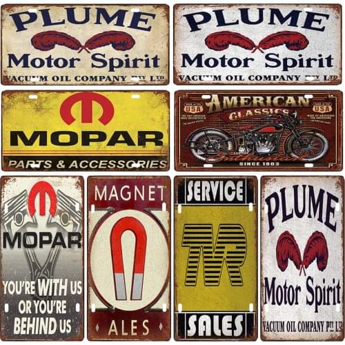 Plume Motor Spirit License Plate Vintage Metal Tin Sign Mopar You're with Us Service Sales Tiki Bar Decoration Iron Painting