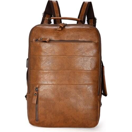 Vintage Waterproof Backpack Men Luxury Academy School Bags High Quality Pu Leather Backpacks Retro 15.6 Inch Laptop Bag For Men