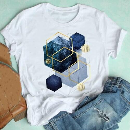 Female Tee Tops Women Short Sleeve Cute Geometric Aesthetic Trend Casual 90s Style Fashion Clothes Print Tshirt Graphic T-shirt