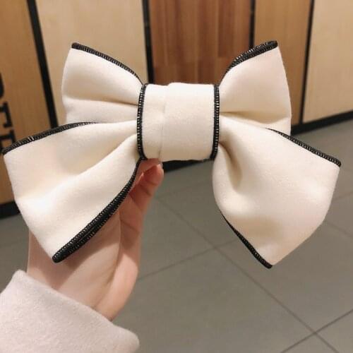 Autumn Winter Black White Fabric Hairpins Handmade Imitation Cashmere Large Bow Hair Clips Accessories for Women Girls Headpiece
