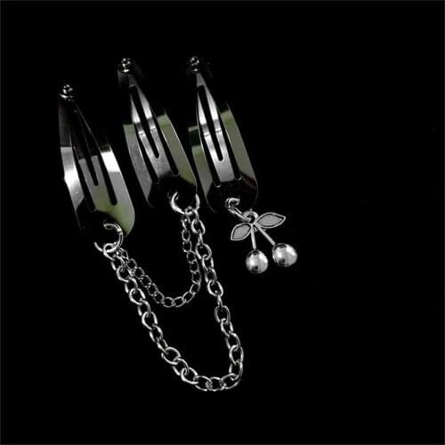 Silver Color Metal Chains Cherry Hair Pins for Women Girl Punk Cool Simple Vintage Hair Accessories Fashion Jewelry New