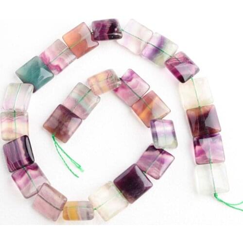 1 Strand Womens 15 mm Natural Purple Fluorite Square Beads 15.5"
