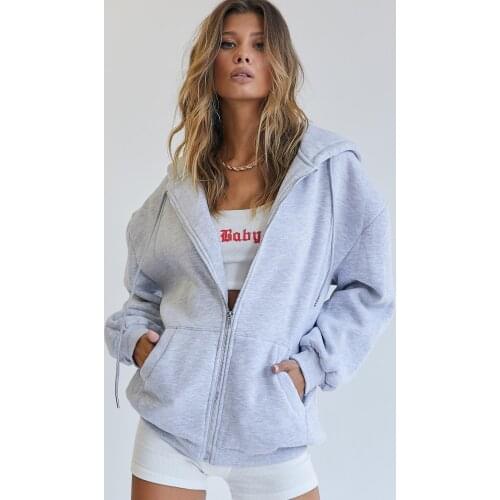 Women Loose Style Coat, Solid Color Zipper Open Front Hooded Jacket with Pockets, Black/ Brown/ Grey