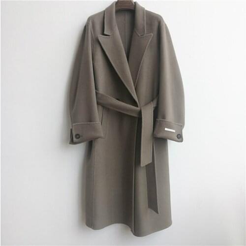 Winter Double-Faced Cashmere Coat Long Loose Bathrobe Woolen Overcoat Jacket Warm Thickened Pure Color Wool Coat Female