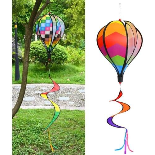 1Pcs Rainbow Stripe Windsock Hot Air Balloon Wind Spinner Wind Chimes Rotating Sequins Windmill Outdoor Garden Yard Decor