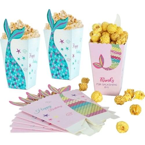 10pcs Mermaid Tail Popcorn Box Little Mermaid Candy Gift Boxes bag Mermaid Party Favors Baby Shower Birthday Wedding Decorations