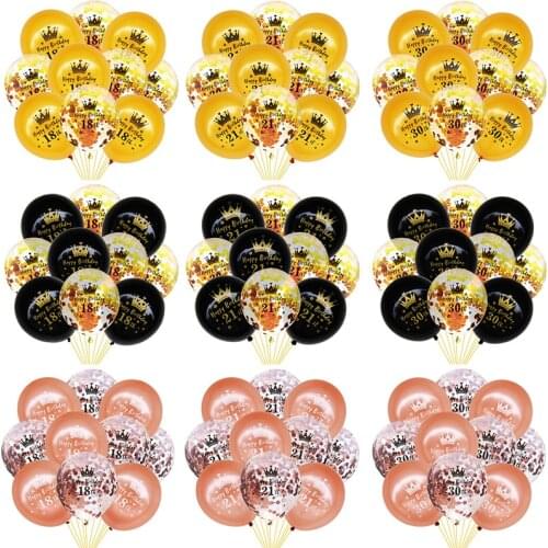 10Pcs/Pack Happy Birthday Balloons 12 Inch Crown Confetti Balloon 18 21 30 40 50 60 70th Birthday Party Decorations