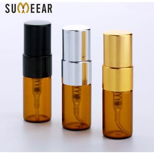 100Pcs/Lot 2ml Mini Refillable Brown Perfume Bottle For Sample Spray Bottle Metal Atomizer Portable Travel Gift Cosmetic Contain