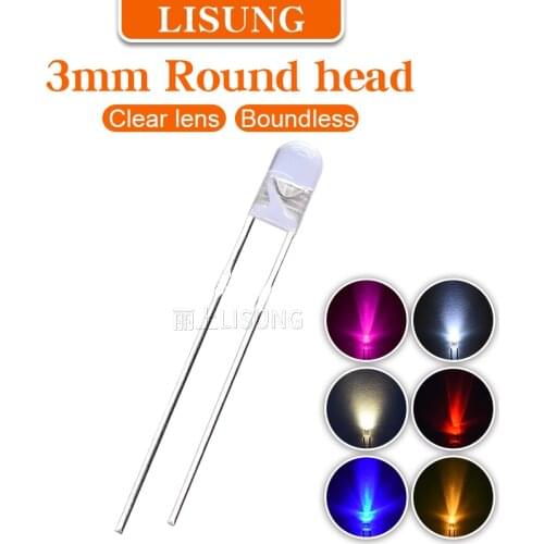 1000pcs/bag 3mm Led water Clear Lens Round Boundless Red Yellow Blue Green Led IDiodes Through Hole keyboard Lamp Kit