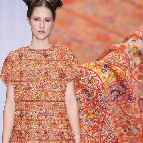 140cm wide retro printed silk fabric meter anti-wrinkle silk crepe de chine fabric 16mm shirt dress fabric wholesale silk cloth