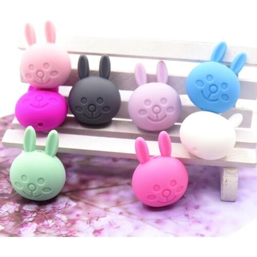 2019 100pcsnew Silicone Beads Teether Teether Accessories Food Grade Cartoon Rabbit Silicone Tooth Nipple Fake Necklace Making