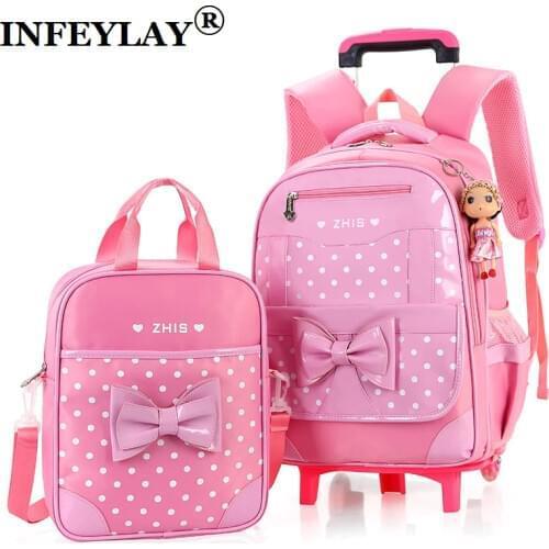 3PCS/set girl trolley case 3D child school bag kids 6-15 years students suitcase Free doll waterproof backpack travel luggage