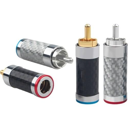 4Pcs Carbon Fiber RCA Plug Gold / Silver Plated Audio Adapter for DIY HiFi Audio Cable Connector