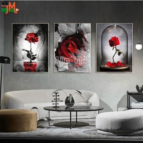 5D diamond Painting By Numbers Flowers DIY Cross Stitch Mosaic Rose Triptych Full Square Round Nordic High Quality Embroidery