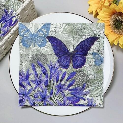 20Pcs/Pack Butterfly Flower Decoupage Paper Napkins Vintage Paper Tissues for Party Tableware Wedding Xmas Festival Supplies F