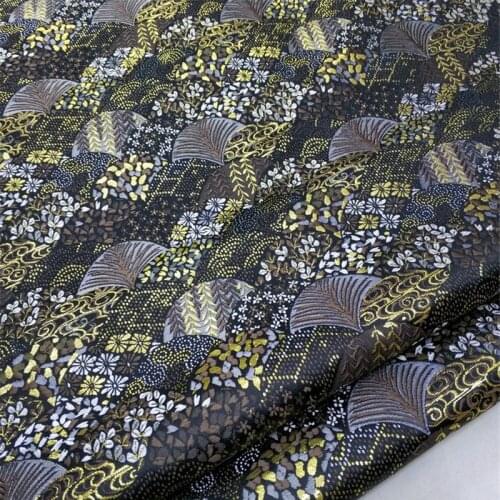 CF586 Golden Fan Black Fabric Cherry Blossom Jacquard Nishijin Brocade Fabric The Kimono Clothing Fabric DIY Sewing Materials