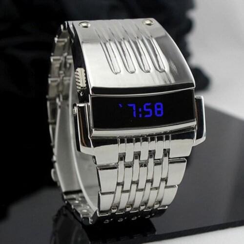 Wrist Watch LED Automatic Energy Saving Mode Stainless Steel Digital Calendar Sport Watch for Officer