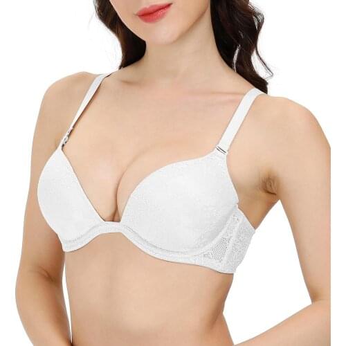 Pure White Push Up Lace embroidery women bra Sexy mesh Underwire Plus size Deep V plunge 65 70 75 80 85 90 95 100 A B C D DD E