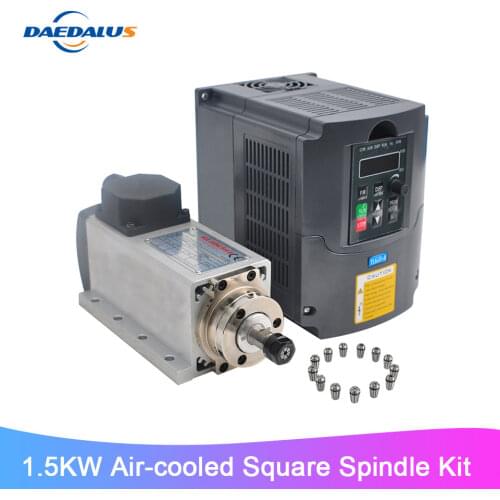 1.5KW Air Cooled CNC Spindle Square Router Spindle Motor+110V 220V VFD Inverter Converter 13pcs ER11 Collet Chuck For Milling