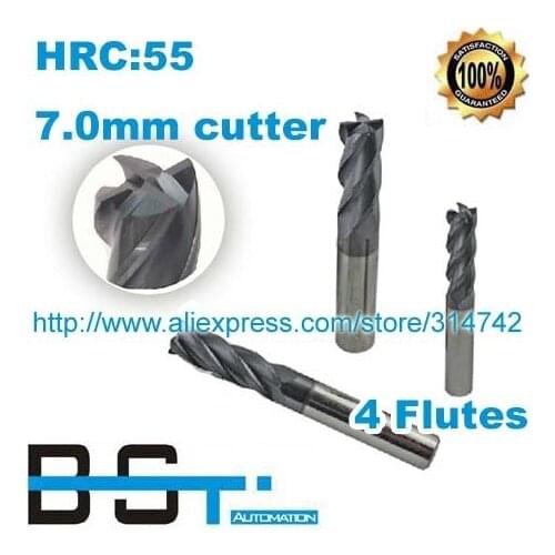 7.0mm 4 Flutes HRC 55 AlTiN coating Tungsten Steel Flat-Bottom Milling Cutters 7mm Spiral Bit Tools for METAL WORK