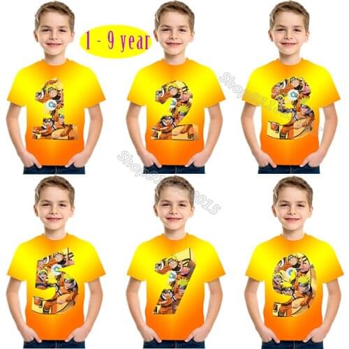 Narutos Toddler Summer Clothes Boy Girl Birthday Digital T-Shirt Infant Toddler Cotton Tees Anime Cartoon Printed Tops Kid Gift