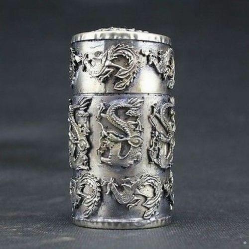 Chinese Handwork Old Tibet Silver Copper Dragon Phoenix Toothpick Box YR
